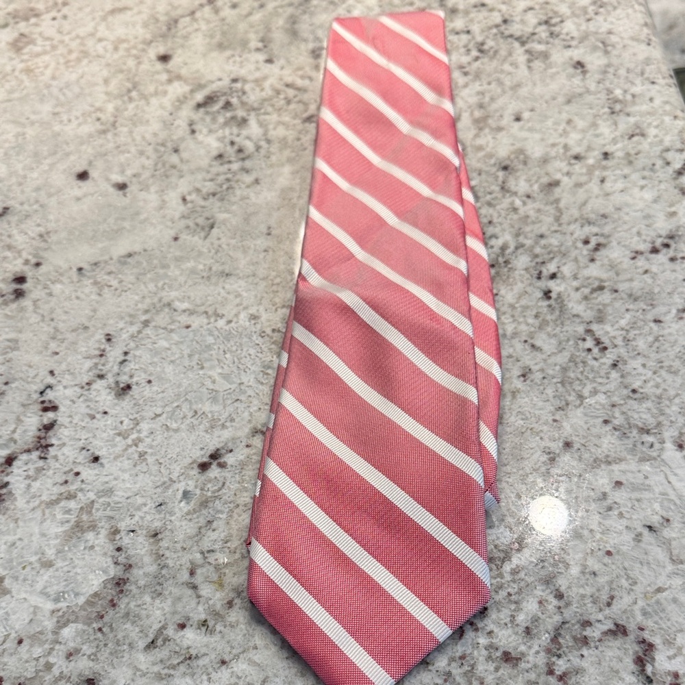 Collard Greens Redish Pink and White Striped Men's Tie 100% Silk Made in the USA
